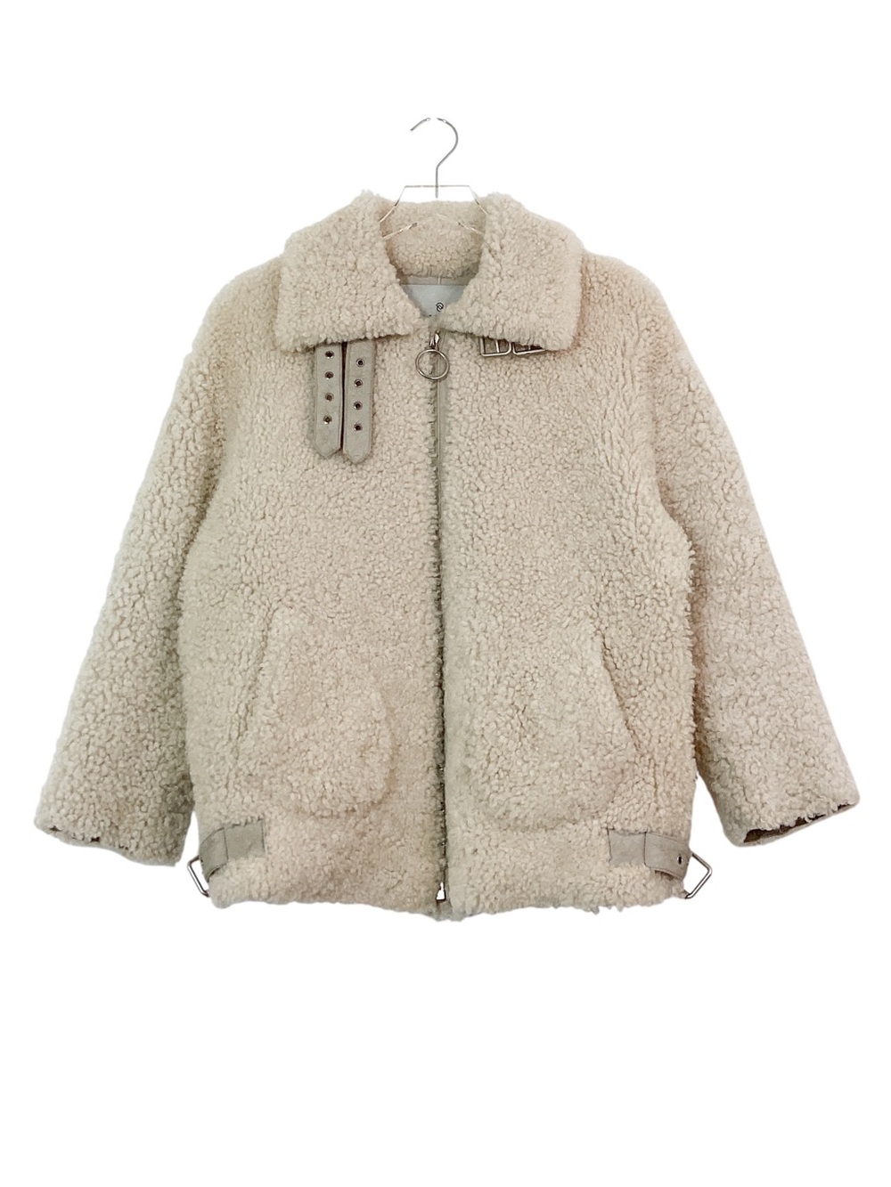Ducie London Shearling Aviator Jacket Ivory Wool Leather Size 38 M